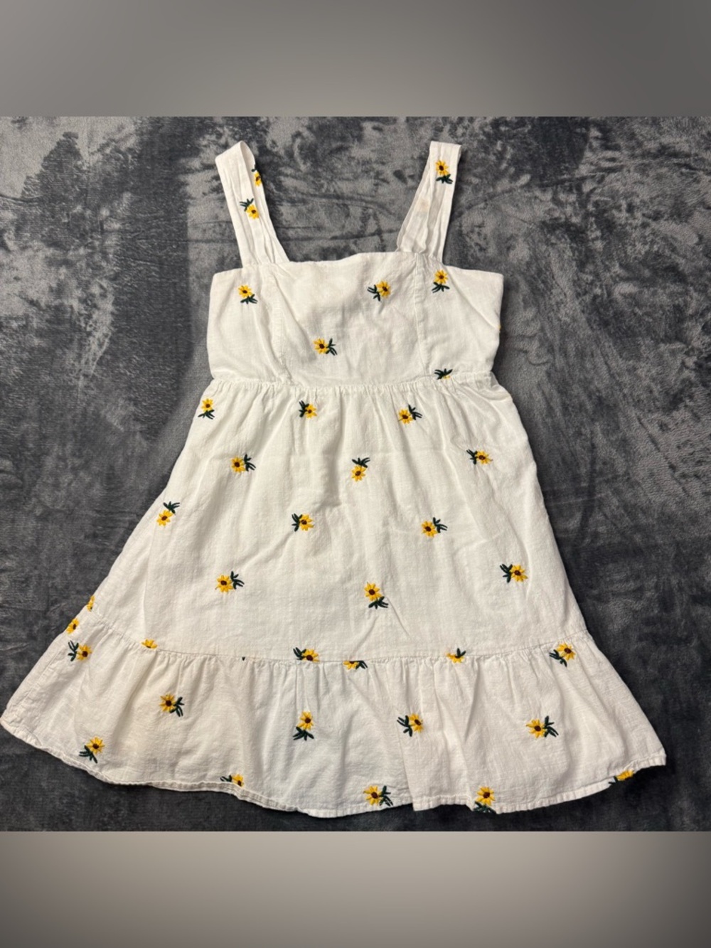 Rewind White Sundress with Yellow Floral Embroidery - Kids Casual Dress